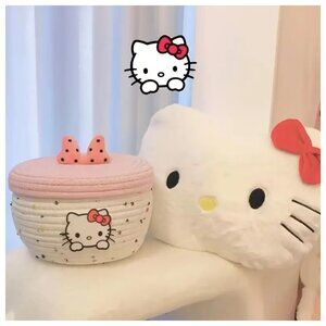 Sanrio Hello Kitty Pink Woven Storage Basket with Lid - Large Capacity Y2K Pop